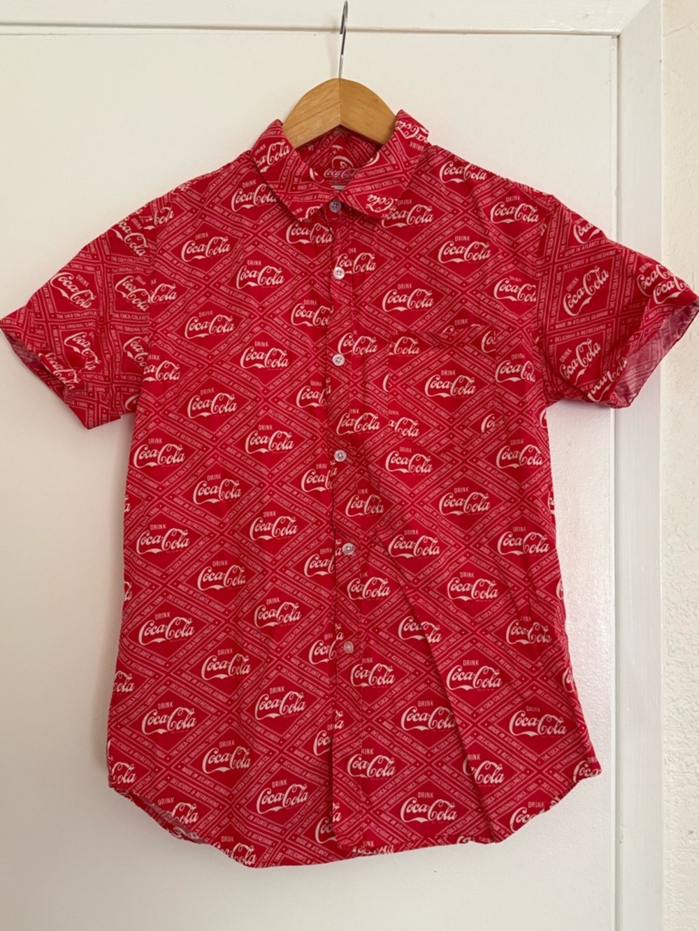 Coca Cola Red Patterned Short-Sleeve Button Down Shirt